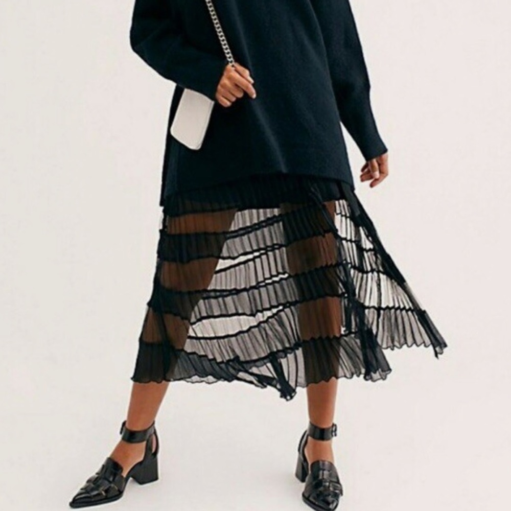 NWOT Free People Pleated Sheer High Waist Skirt - M